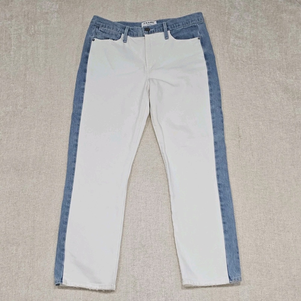 Frame Le High Straight Colorblocked Jeans in Denim Size 28